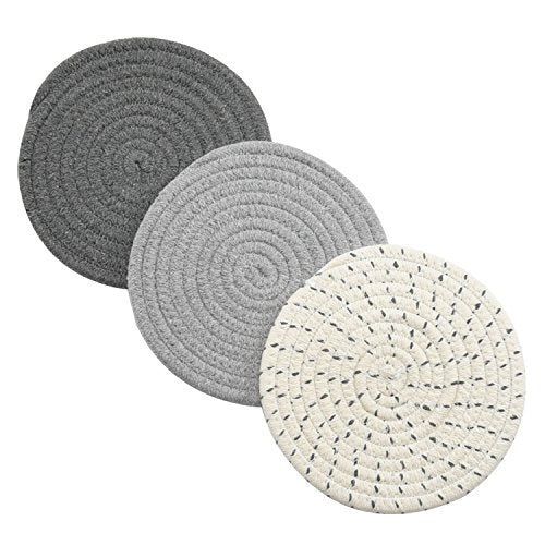 Cotton Woven Potholders and Trivets Set - 7-Inch Heat Resistant Mats (3 Pack)