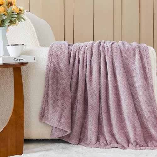 NEWCOSPLAY Fleece Leaf Pattern Throw Blanket - Soft Light Purple 50x60