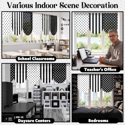 6-Piece Classroom Curtains - Black and White Polka Dot Arched Window Decor