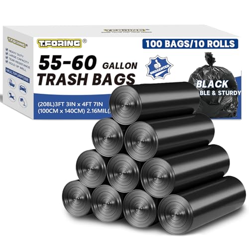 Heavy Duty 55-60 Gallon Trash Bags - 2.1 Mil Black Garbage Bags (100 Count)