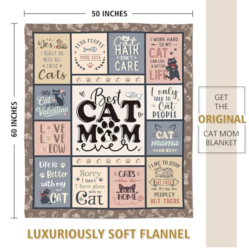 60x50 Inch Cat Mom Gifts Christmas Blanket for Cat Lovers - Best Mom Ever