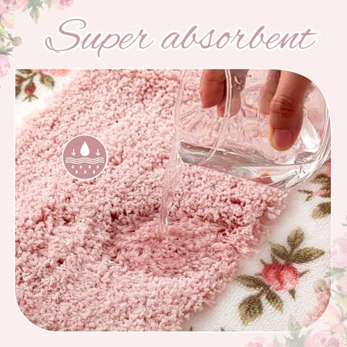 3-Piece Rose Flower Bathroom Rug Set, Non-Slip Floral Bath Mat Collection