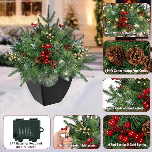 Careforge 2-Pack 24in Pre-Lit Outdoor Pine Urn Filler with 100 LED Warm White Lights (Green)