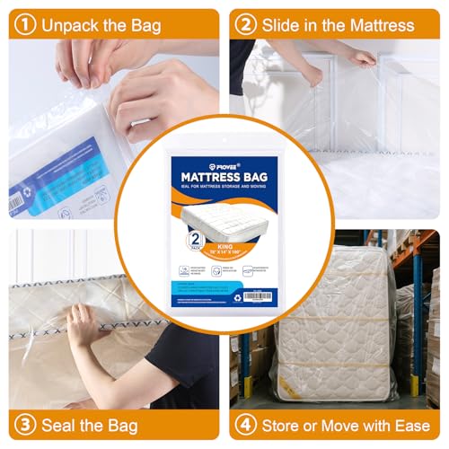 PROWEE 2-Pack King & Cal King Plastic Mattress Bags for Moving & Storage