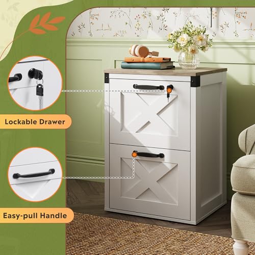 2-Drawer Locking File Cabinet, Farmhouse Wood Filing Cabinet with Printer Stand