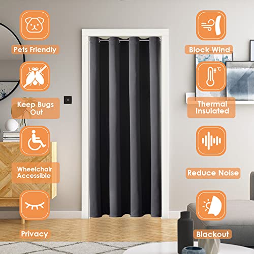Blackout Doorway Curtain - Thermal Insulated Privacy Panel, 34" x 80", Dark Grey