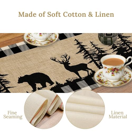 Bear Deer-1 13x70 Inch Rustic Buffalo Plaid Table Runner - TFOSO