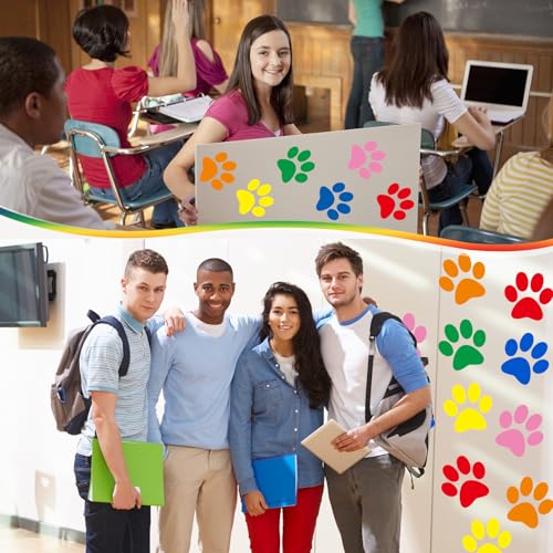 30 Pcs Large Colorful Paw Print Floor Decals, 7.5 Inch Vinyl Wall Clings