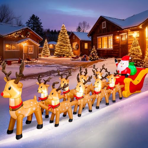 Garma 14ft Christmas Inflatable with 8 Reindeer & Santa Sleigh - Built-in LED Outdoor Decor