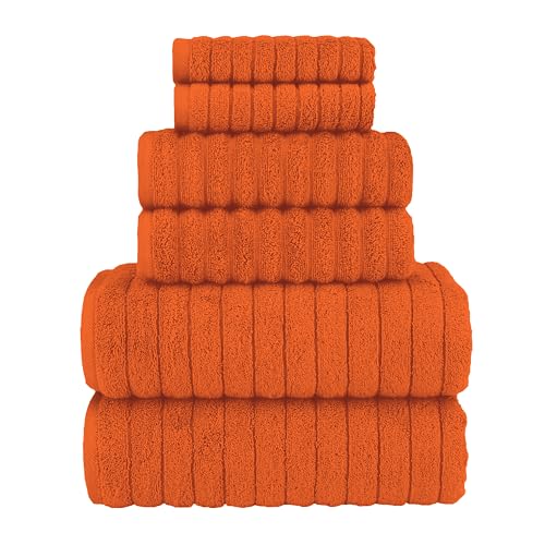 6-Piece Turkish Cotton Bath Towel Set - Ribbed Quick-Dry Absorbent Towels