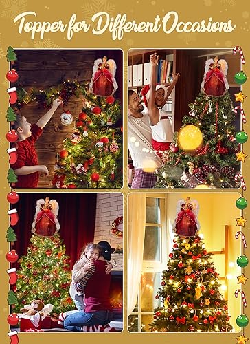Brightown Lighted Christmas Angel Tree Topper with Violin - Red Variant, 16 Inch Holiday Decor