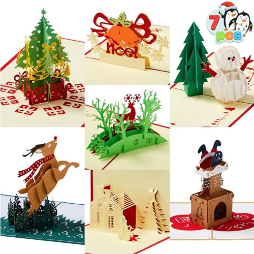 JOYIN 7 Pack 3D Christmas Greeting Cards with Envelopes - Festive Holiday Notes