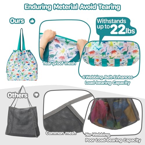 Extra Large Mesh Beach Toy Bag with Drawstring, Sand-Free Storage Tote