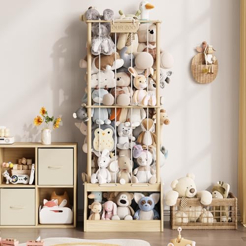 Stuffed Animal Zoo Storage Organizer with Toy Chest - Solid Pine Wood