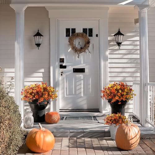 Artificial Fall Flowers Outdoor UV Resistant - 12 Bundles Faux Silk Daisies