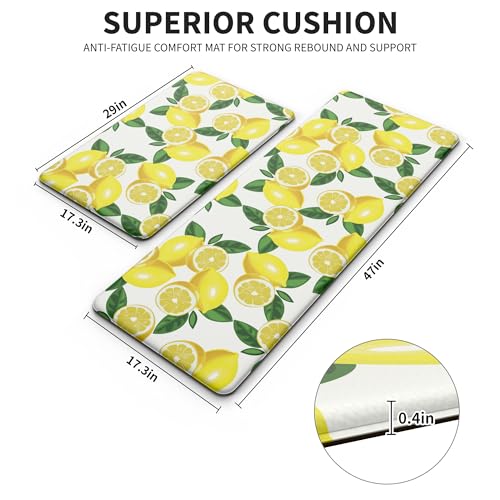 White Lemon Anti-Fatigue Kitchen Mat Set 2PC, 17.3 x 29 & 17.3 x 47 Inches