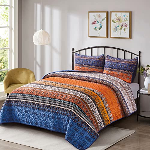 Boho King Quilt Bedding Set - 3-Piece Lightweight Microfiber Coverlet