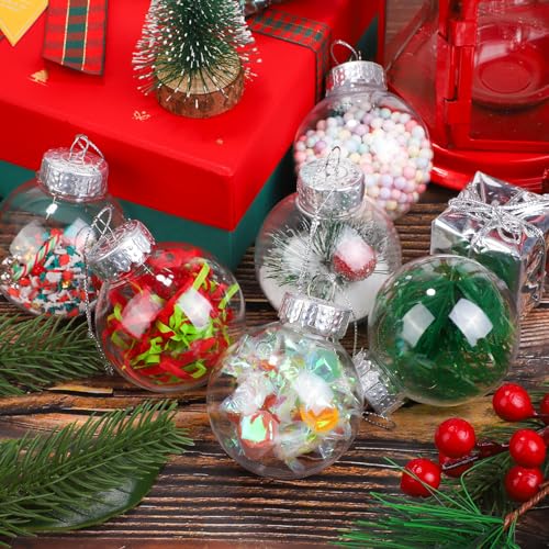 50 Pieces 6cm Clear Plastic Christmas Ornaments Fillable Baubles with Removable Tops