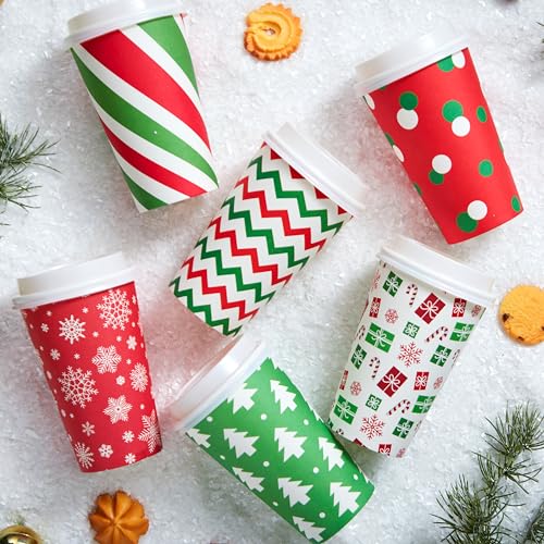 JOYIN Classic 72-Pack Christmas Disposable Paper Cups 16 oz with Lids & Sleeves