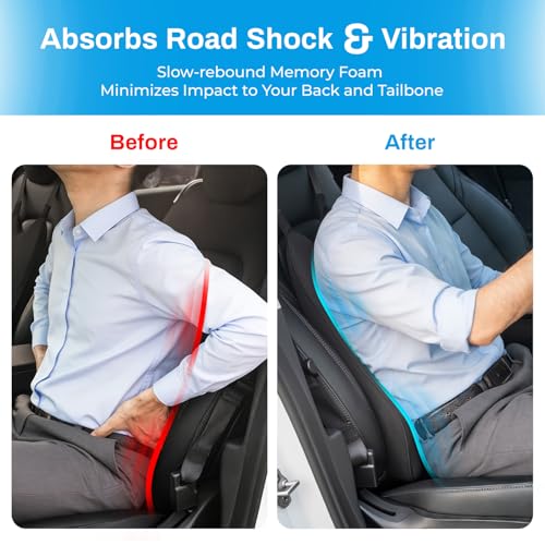 Lumbar Support Pillow for Car - Memory Foam Back Relief with Adjustable Straps
