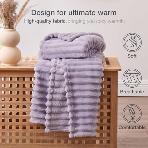 3D Stripe Jacquard Fleece Throw Blanket - Soft Lightweight Flannel 50x60