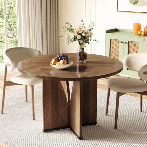 39-Inch Round Dining Table, Rustic Farmhouse Kitchen Table with X-Shaped Base