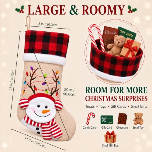 Elegantpark 5 Pack Rustic Christmas Stockings with 3D Holiday Characters - Burlap Buffalo Plaid, Large 20 Inch