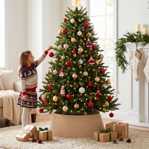Brown Christmas Tree Collar, Adjustable 28 Inch Woven Cotton Rope