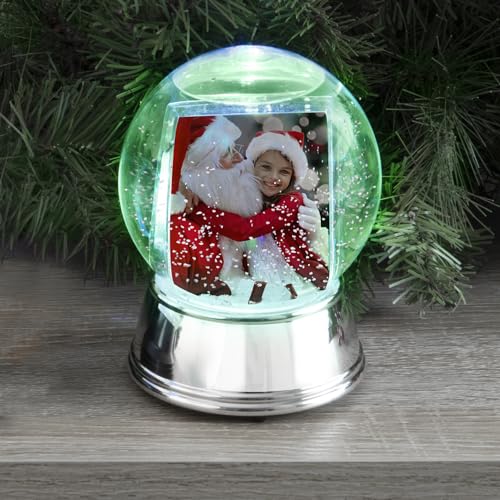 LED Light-Up Photo Snow Globe with Silver Base - 4x4x5.5 Inch