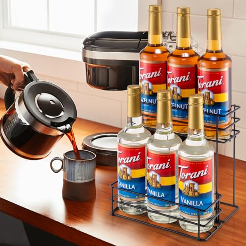 6-Bottle Coffee Syrup Organizer Rack for Kitchen Countertop Storage