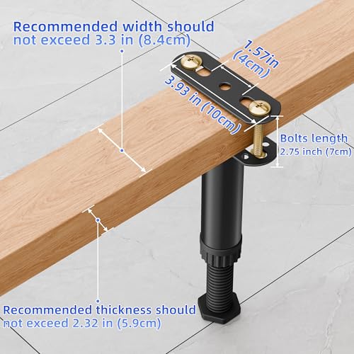 6-Piece Adjustable Bed Support Legs, 7.08-12.5 Inch Steel Center Bed Frame Legs