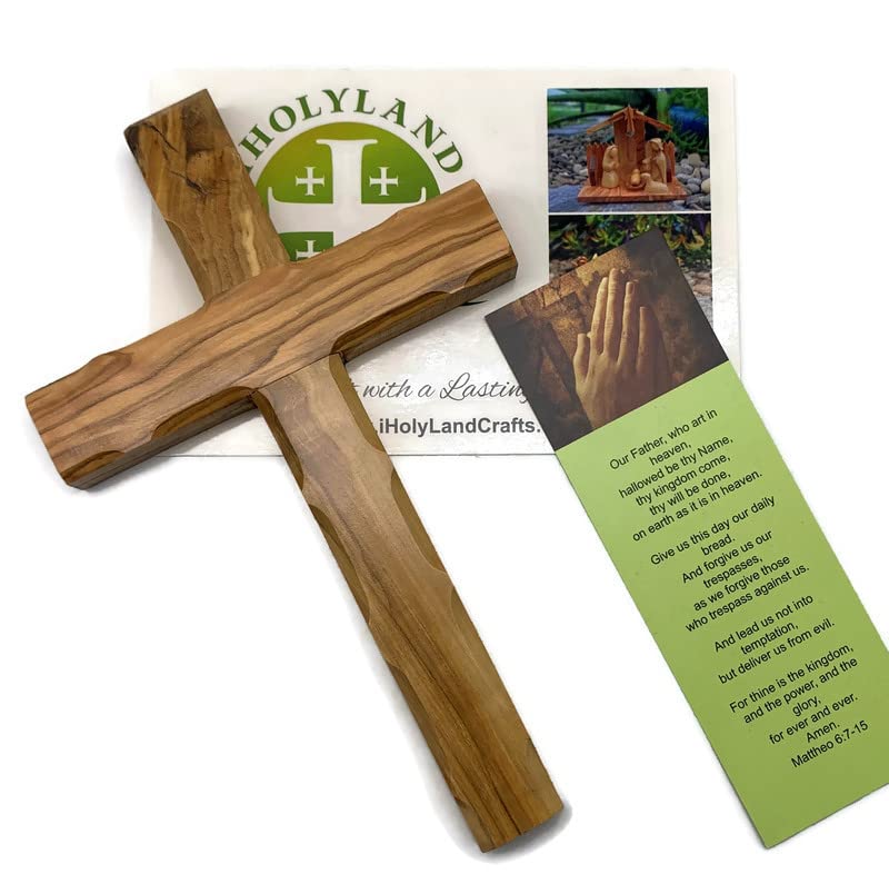 Hand-Carved Olive Wood Wall Cross - 6.2" Holy Land Religious Decor