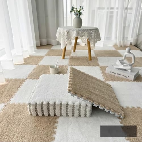 12-Piece Interlocking Plush Foam Carpet Tiles, Soft Shaggy Playroom Rugs