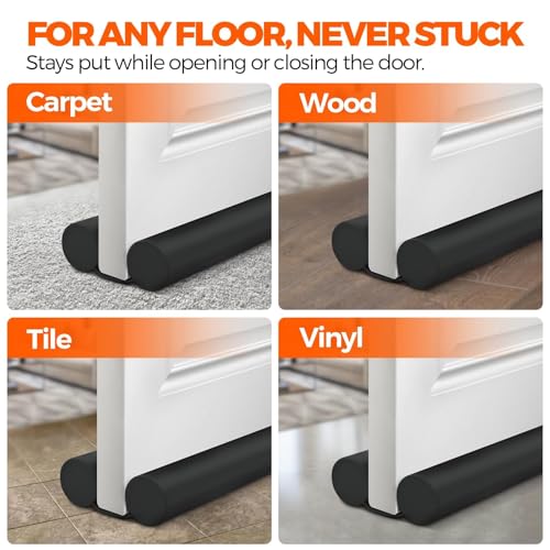 Adjustable Door Draft Stopper - Under Door Sweep & Weather Stripping, Black