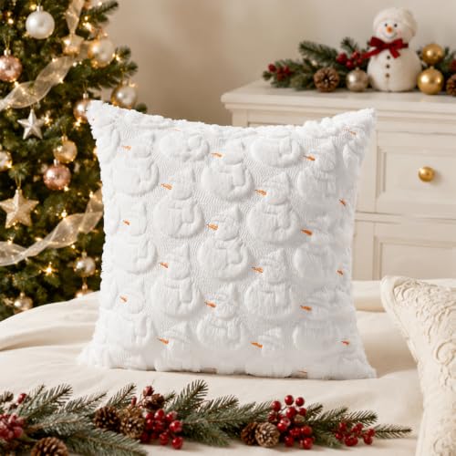 CAIBO 2-Pack Christmas Snowman Pillow Covers 18x18 Inches Faux Fur Decor