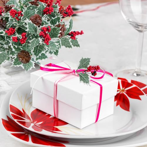 Xmas 6pcs Artificial Christmas Flowers with Holly Berries Pine Cones, Detachable Holiday Decor