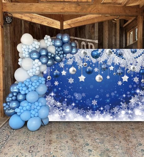 Blue Christmas Backdrop 82x59 inch Snowflake Holiday Photography Background