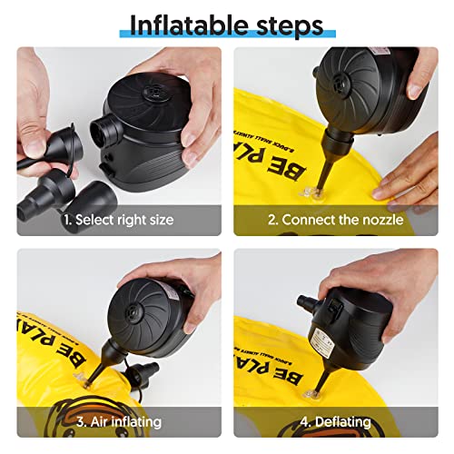 Portable Battery Powered Electric Air Pump with 3 Nozzles for Inflatables
