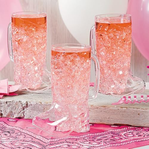 Fun Express Cowboy Boot Cups Clear Plastic 17oz - 12 Pack, Western Party Supplies