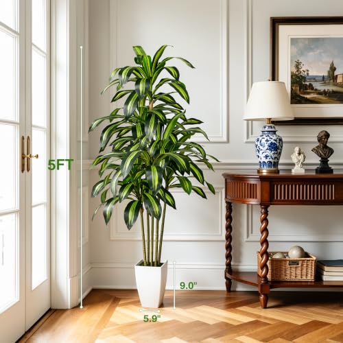 5FT Artificial Dracaena Tree with Planter and Basket - Lifelike Indoor Decor