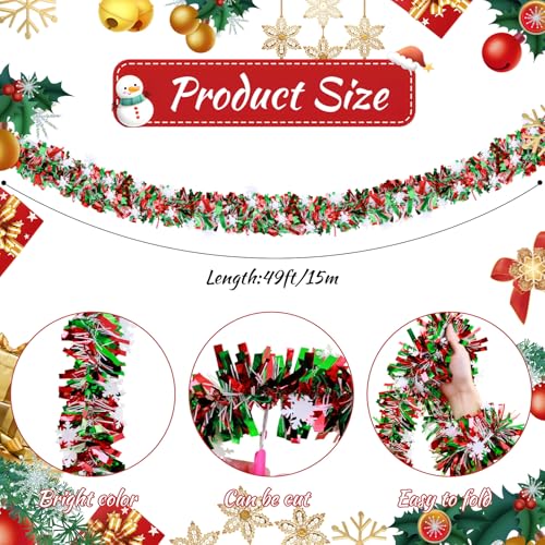 49ft Red & Green Christmas Metallic Tinsel Twist Garland