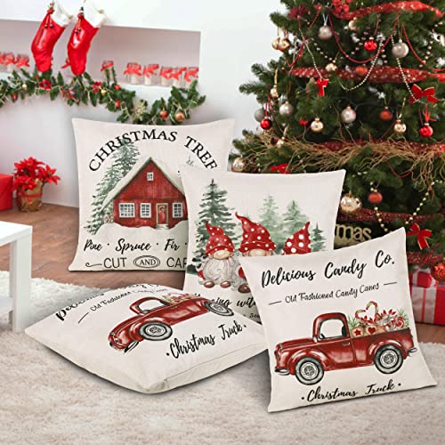 Hofomca Red 18x18 Inch Christmas Throw Pillow Covers Set of 4 Farmhouse Holiday Decor