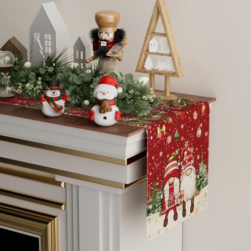 XCHI Gnome Christmas Table Runner 13x90 Inch - Winter Holiday Decor, 100% Polyester