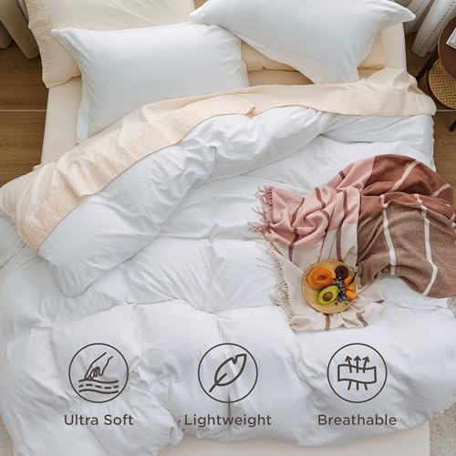 Bedsure White Queen Duvet Cover Set - 3 Piece Soft Microfiber Bedding