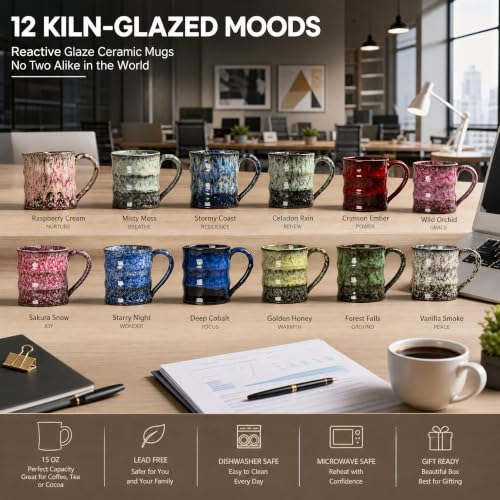 Deep Cobalt Ceramic Mug 15oz Focus Reactive Glaze Office Gift - XIYUANJI