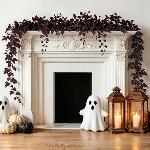 6ft Artificial Plum Fall Garland - Moody Autumn Leaf Decor for Mantel & Table