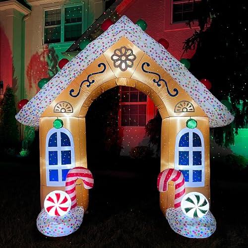 Fraser Hill Farm 8ft Gingerbread Arch Inflatable with Lights - Outdoor Holiday Decoration