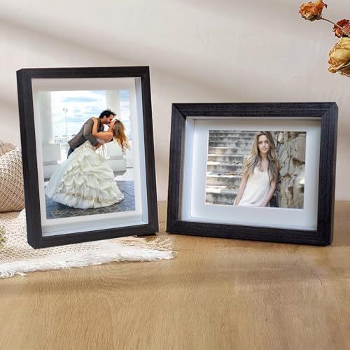 5x7 Shadow Box Frame Set - 4 Pack Black Display Case for Wall or Tabletop