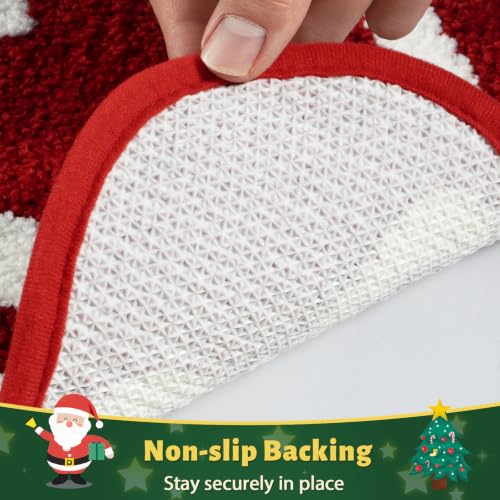 Uphome Christmas Bow Red Scalloped Bathroom Rug 22x36 - Non Slip Holiday Bath Mat