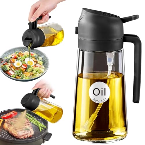 2-in-1 Glass Olive Oil Sprayer and Pour Dispenser Bottle for Cooking (16 oz)